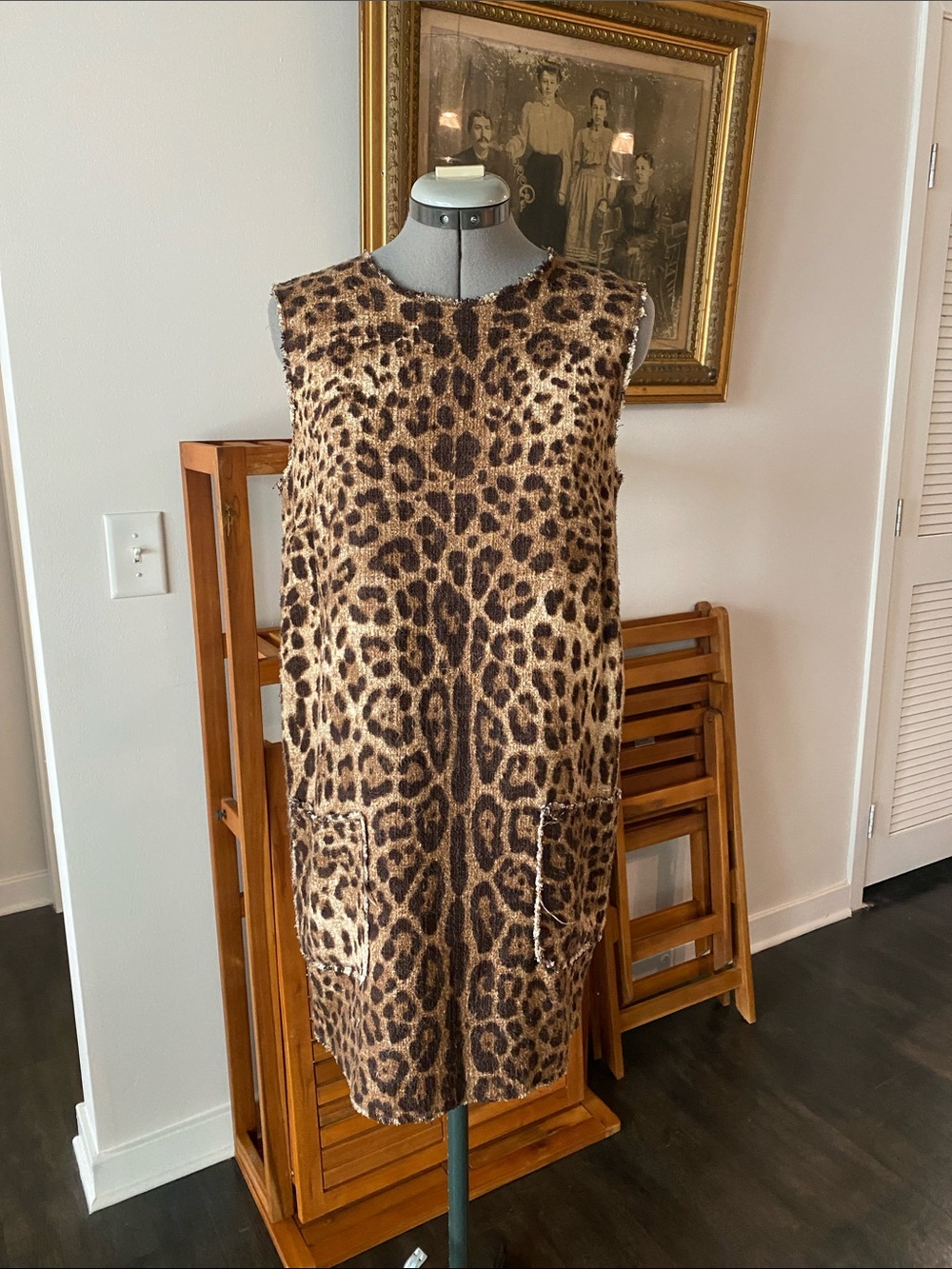 Dolce & Gabbana Leopard-Print Silk Tweed Mini Shift Dress